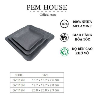 Dĩa Nhựa Vuông Melamine Nhám Xám