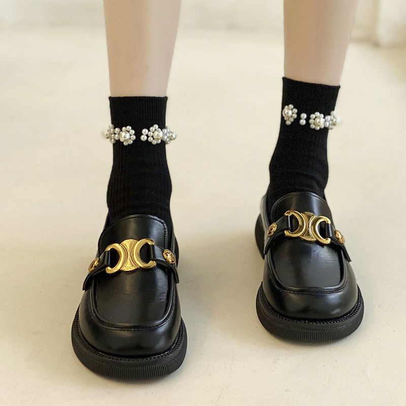 giày lolita Giày da nhỏ phong cách Anh màu đen giày lười nữ