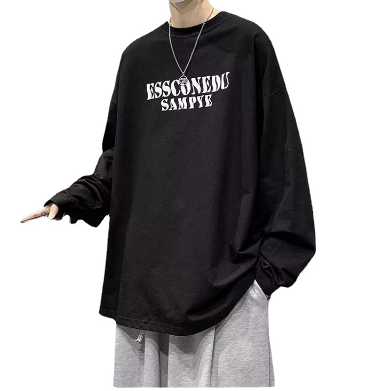 Áo Thun Tay Dài Dáng Rộng In Chữ Phong Cách Hàn Quốc Thời Trang Cho Nam Size M-5XL