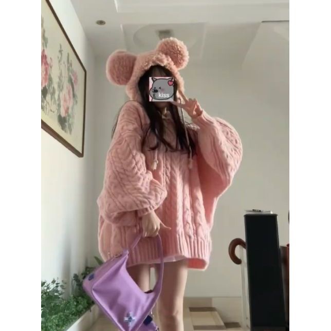 Bán Chạy!F & X Áo Khoác Cardigan Dệt Kim Mềm Mại Dày Dặn Cổ Chữ V Màu Hồng Sáp Nhẹ Nhàng Gợi Cảm Phong Cách Lười Biếng Cho Nữ Sinh