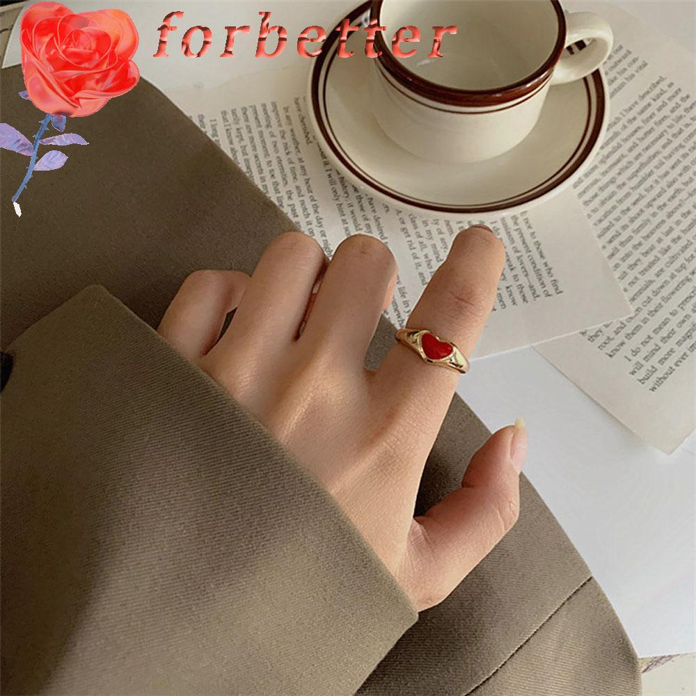 Nhẫn Kim Loại Hình Trái Tim Màu Đỏ / Đen 2021 Phong Cách Punk Lãng Mạn Cho Nữ