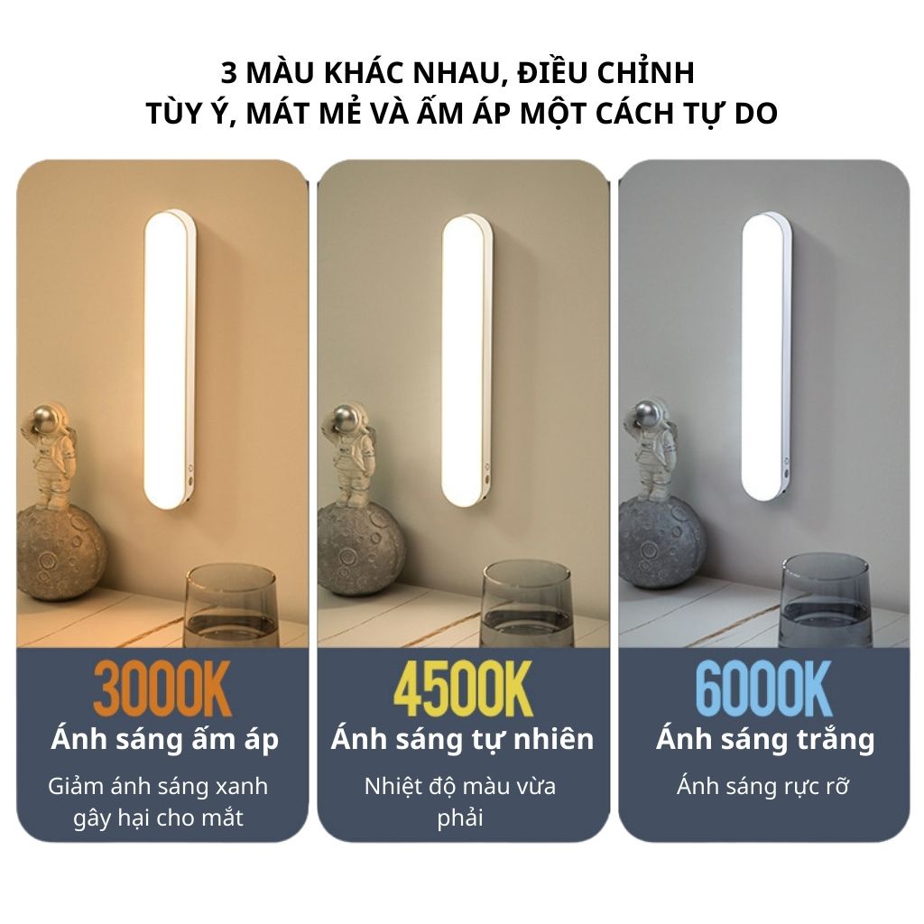 Đèn LED cảm ứng NIKAIO có remote tự động, sạc tích điện 4000Mah 3 Chế Độ Sáng, dùng cho đèn bàn học, trang điểm, đèn ngủ