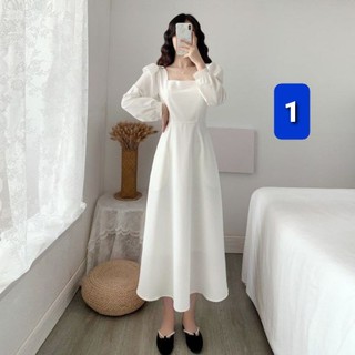 Đầm váy nữ cổ vuông,Đầm dài qua gối. Váy dài sang trọng ,tinh tế