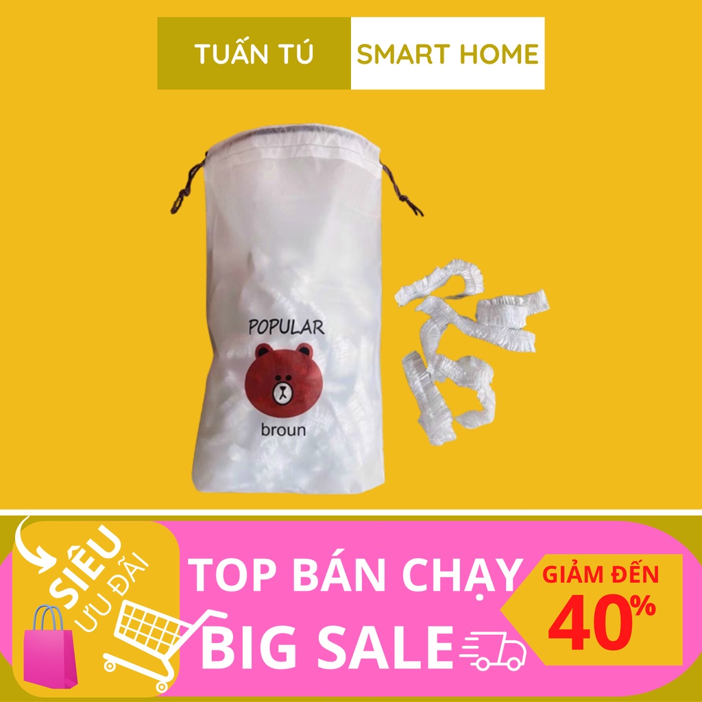 Túi Bọc Thực Phẩm Đa Năng Hình Gấu Co Giãn, Set 100 Màng Bọc Đồ Ăn Có Chun Có Thể Tái Sử Dụng Siêu Rẻ