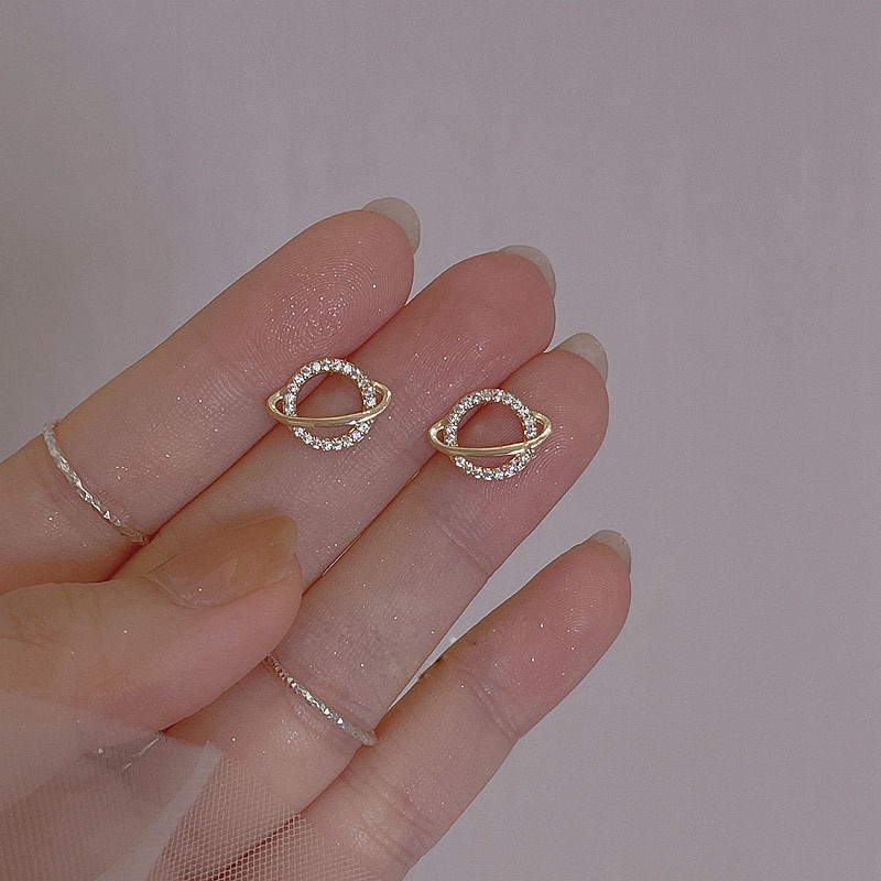 Bông Tai Bằng Thép Titan Mạ Vàng Đính Đá Zircon Đơn Giản Thời Trang Phong Cách Hàn Quốc Cho Nữ
