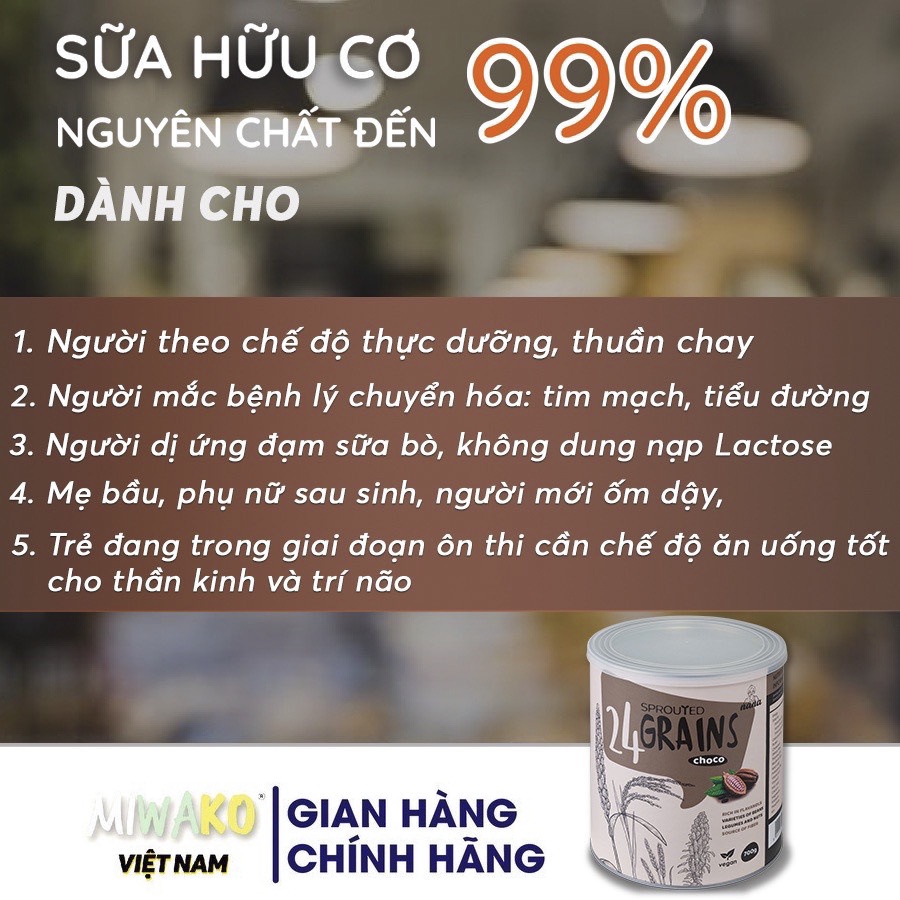 [Date T12/2023] Sữa Hạt Thực Vật Hữu Cơ 24 Grains Thương Hiệu Miwako Vị Cacao Hộp 700g - Miwako Việt Nam