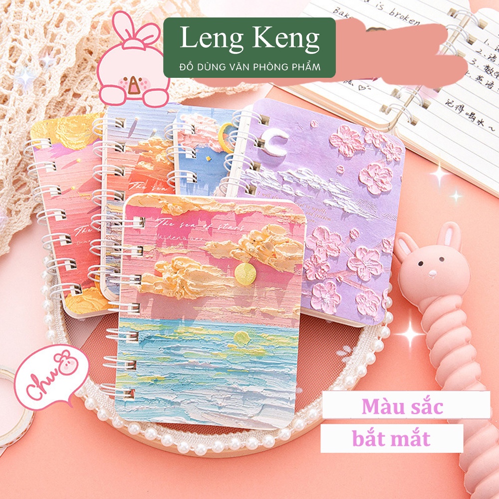 Sổ tay mini cute văn phòng phẩm Leng Keng ,sổ lò xo a7 120 trang S80