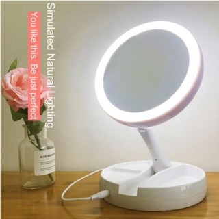 Makeup Mirror With Light USB Dual Side Desktop 10X Magnifying Foldable Mirror 1110