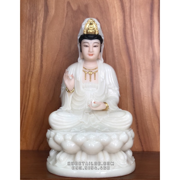 Tượng phật quan âm thờ cúng đài loan bằng bột đá trắng cao 30cm cao cấp