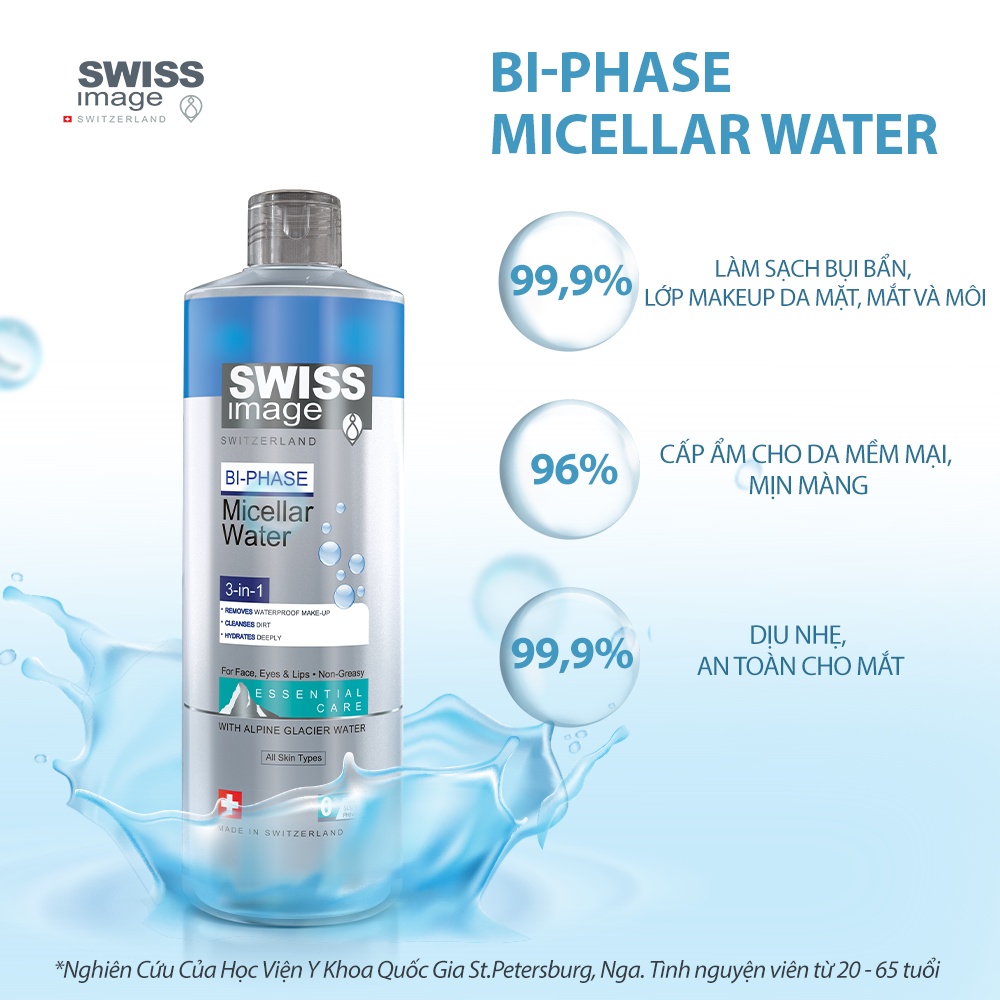 Nước tẩy trang 3 trong 1 sạch sâu ngừa mụn cho mọi loại da Swiss Image Bi-Phase Micellar Water 400ml