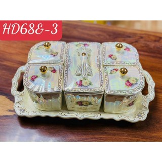 Khay đựng mứt , bánh kẹo bằng sứ đắp nổi phong cách hoàng gia