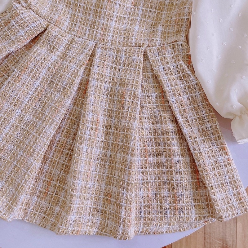 Váy dài tay Váy dạ mềm dày dặn cổ tròn cho bé gái Đậu Baby