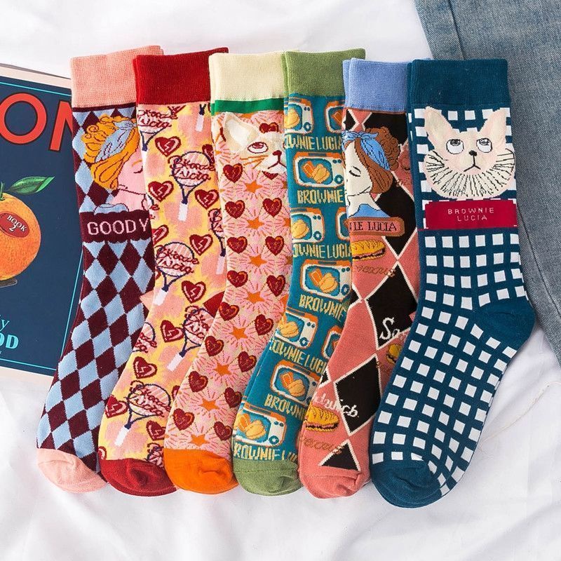 Set 3 Đôi Tất Dài In Hình Mèo Phong Cách Retro Cá Tính Cho Nam Nữ Crocs
