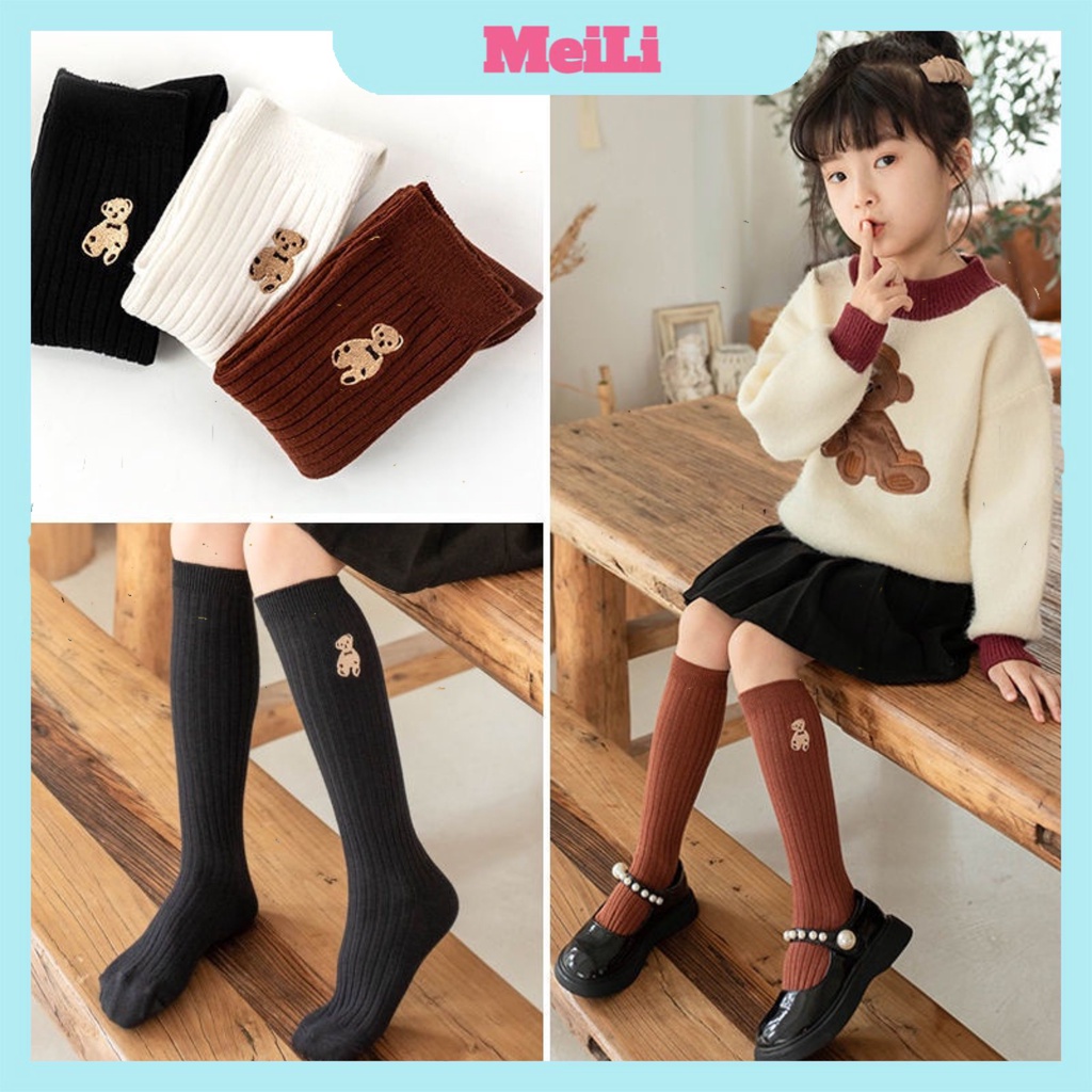 Tất Thêu Hình Gấu cho bé 🌸FREESHIP🌸Tất vớ đùi cho bé gái siêu xinh phong cách vintage Hàn Quốc mới nhất