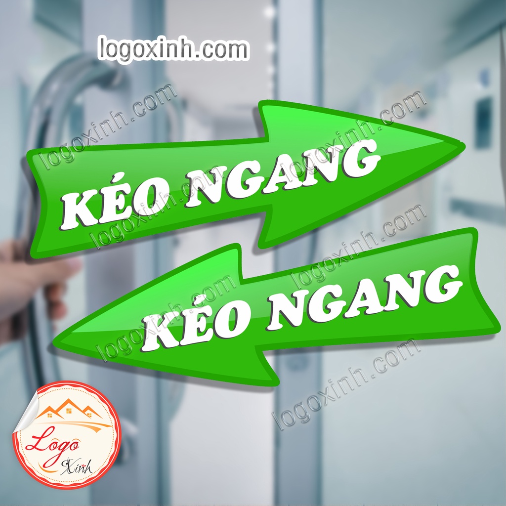 Bộ 2 Sticker Tem Mũi Tên Chữ Kéo Ngang Màu Xanh Dán Cửa Kính, Dùng Cho Cửa Lùa, Cửa Kéo, Mẫu Mã Băt Mắt, Chồng Nước 100%
