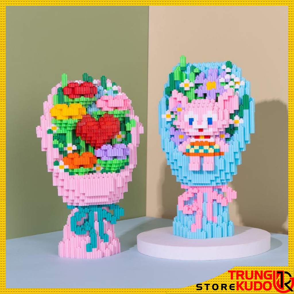 Mô hình le go Bó hoa trái tim và cáo hồng Fox Pink làm quà tặng bạn trai bạn gái