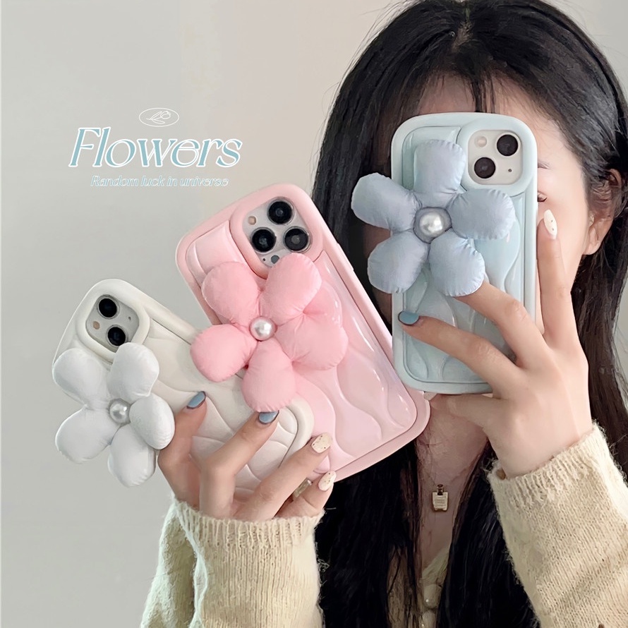 Ốp Điện Thoại TPU Mềm Họa Tiết Hoa Ba Chiều Màu Trơn Cho iphone Case 14 Pro Max 13 Pro Max 12 Pro Max