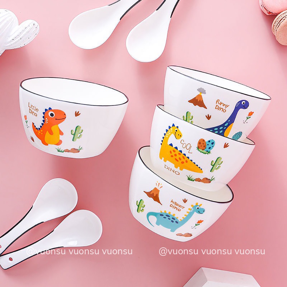 Bát ăn cơm dễ thương chất liệu sứ cao cấp hình mèo và khủng long - VS26