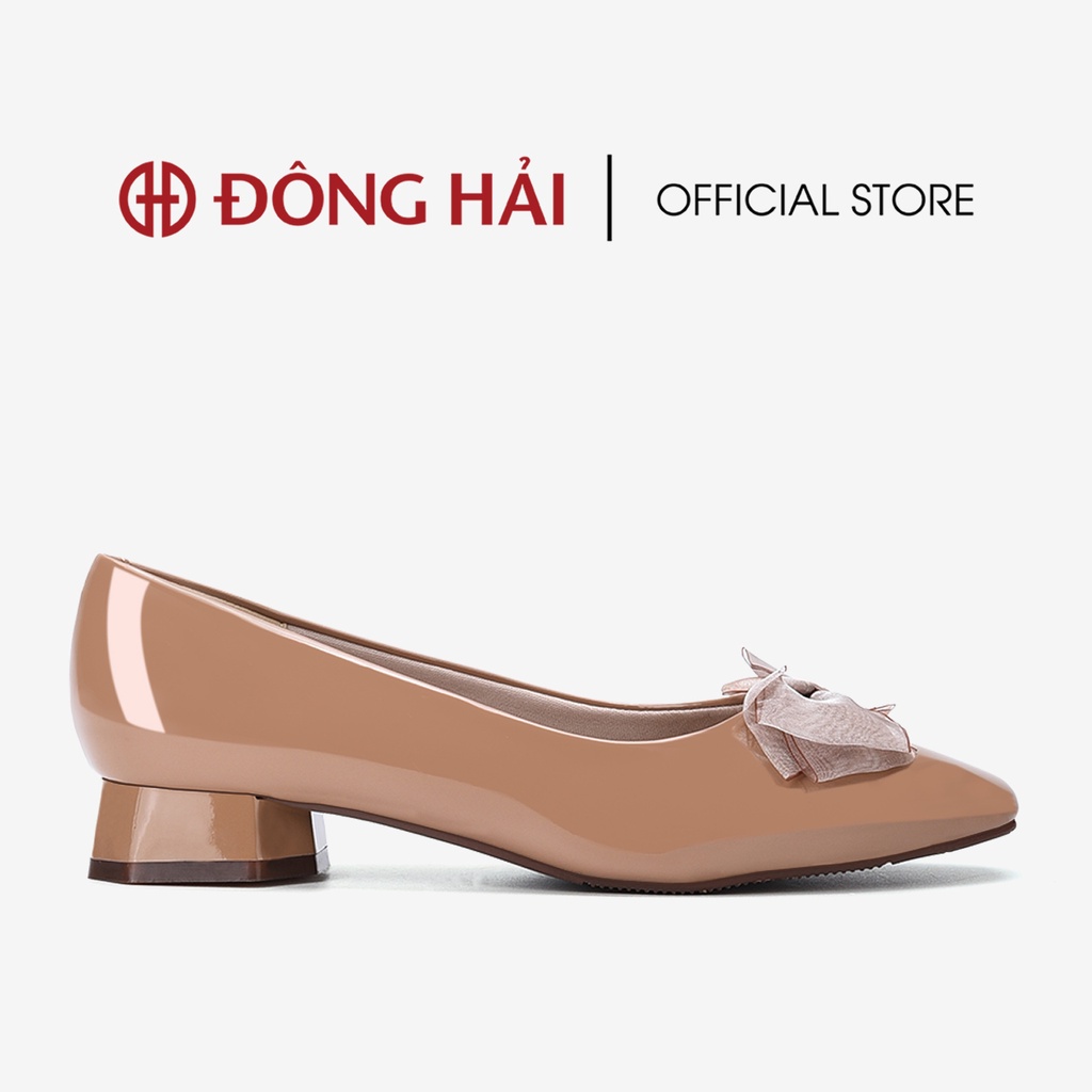 Giày búp bê Đông Hải mũi vuông da bóng đinh nơ - G81L9
