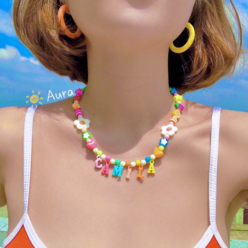 Vòng cổ gắn tên Pastel cute Handmade Aura