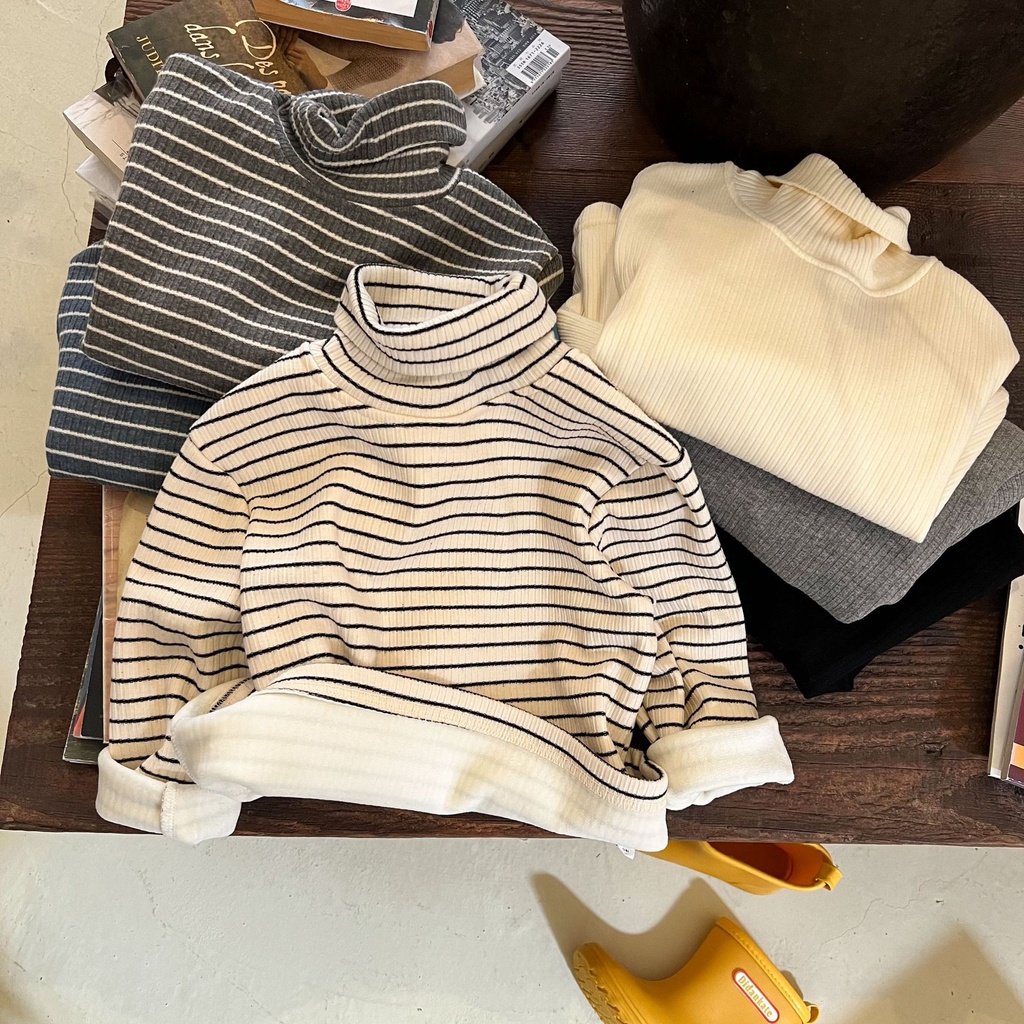Áo thun cổ cao lót lông ấm trẻ em size lớn, chất cotton đẹp dày dặn lông lót mịn, co giãn cao, giữ ấm tốt cho bé | MA39