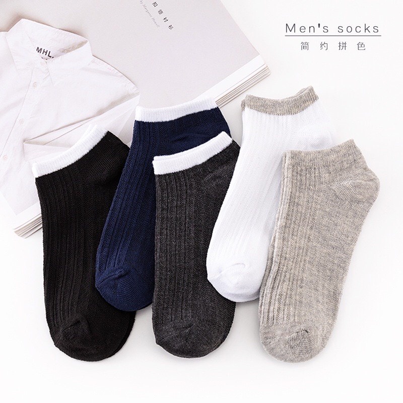 Vớ Cổ Ngắn Nam Nữ, Tất Cổ Ngắn Unisex Phong Cách Hàn Quốc màu Trắng Đen Vải Cotton 88344
