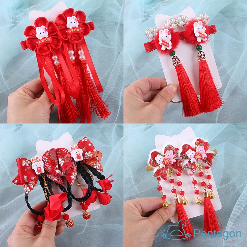 Kẹp Tóc Nơ Tua Rua Phong Cách Trung Hoa Ngọt Ngào Cho Bé Gái