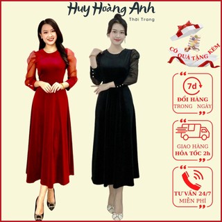 Đầm Trung Niên Sang Trọng Cao Cấp Đẹp,Váy Nữ Cho Mẹ Nhung Tuyết Dự Tiệc Công Sở NX