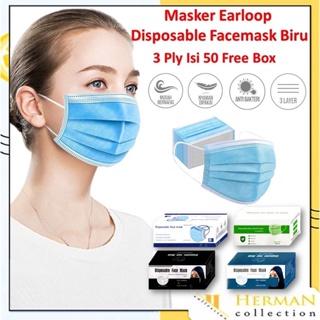 Image of HC Masker Disposable Facemask 3 Layer Mask Isi 50 Pcs Box Masker Medis 3 Ply Earloop Kesehatan 3Ply