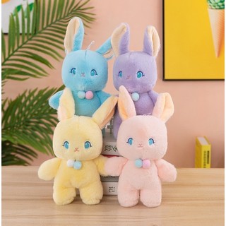 Gấu bông thỏ pastel đeo quả bông lông dài G35B1a gối ôm 35cm thú nhồi bông dễ thương