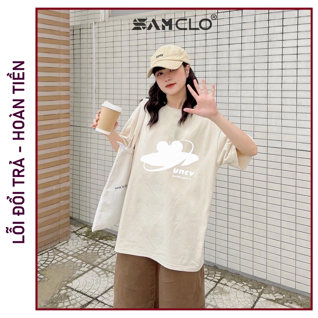 Áo thun nam nữ SAM CLO tay lỡ form rộng Unisex mềm mại, thoáng mát mặc cặp, nhóm in ĐẦU GẤU UNCV - 100% COTTON