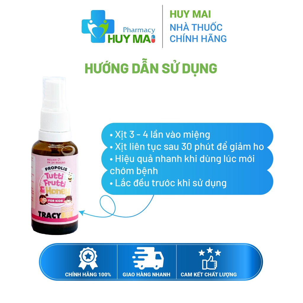 Keo ong giảm ho tăng đề kháng cho bé Tracybee Propolis Tutti Frutti & Honey For Kids Chai 30ml