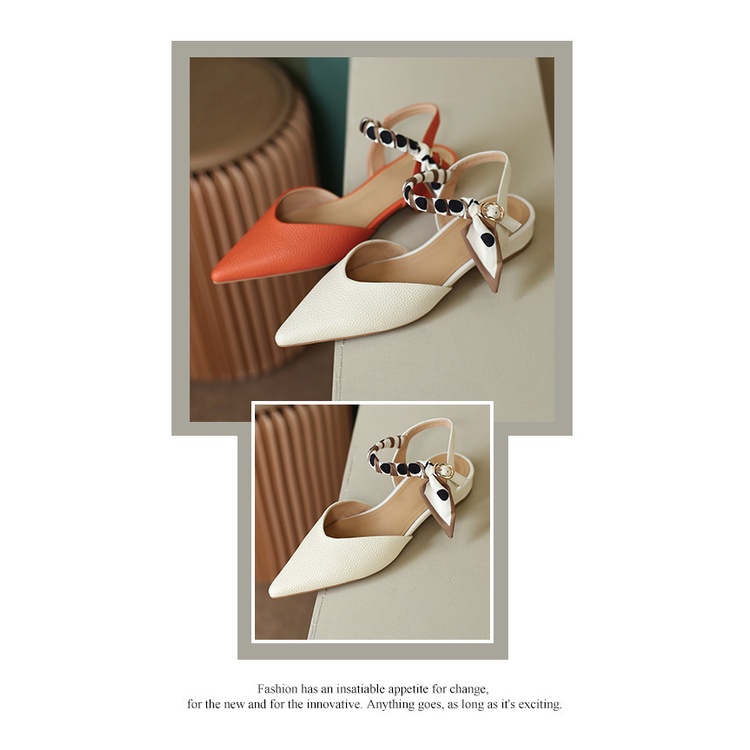 Giày Sandal Đế Phẳng 3cm Hở Gót Màu Cam Phong Cách Hàn Quốc Cho Nữ