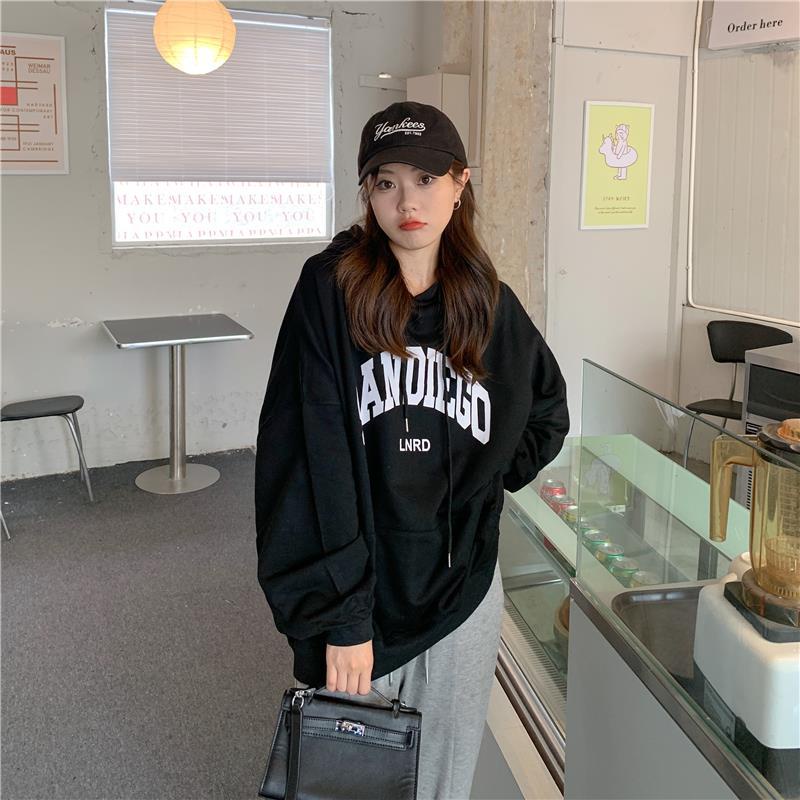 Áo Hoodie Dáng Rộng In Chữ Phong Cách Hàn Quốc Dễ Phối Đồ Cho Nữ