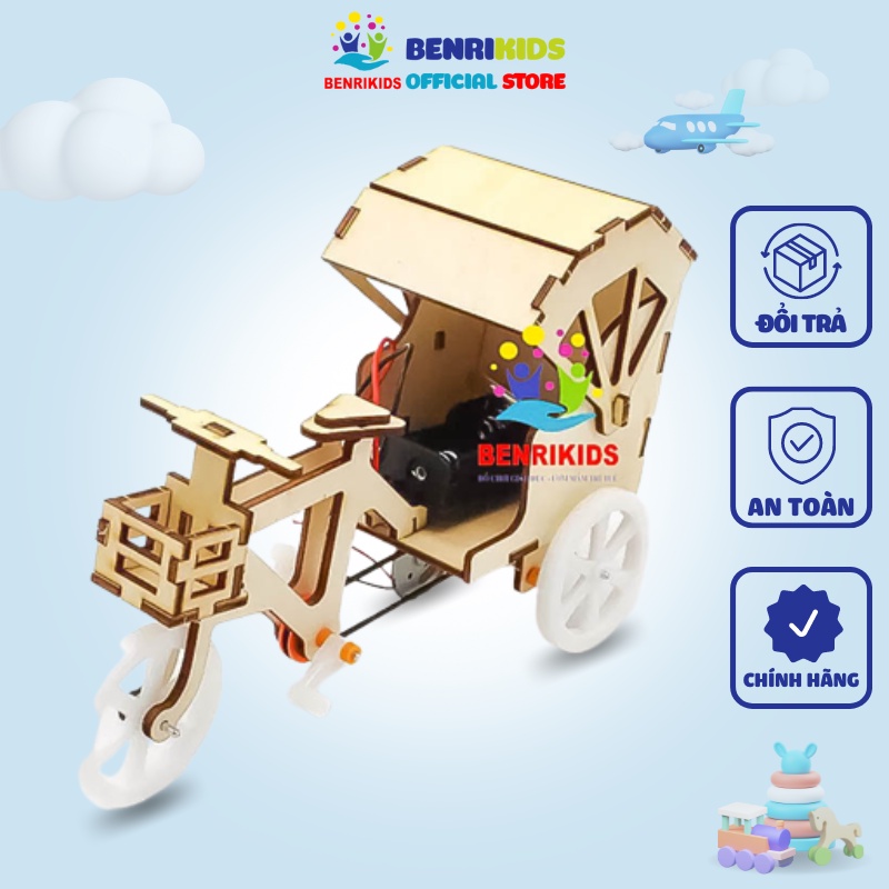 Stem - Mô Hình Lắp Ghép Xe Xích Lô Chạy Bằng Pin Đồ Chơi Gỗ Thông Minh Benrikids