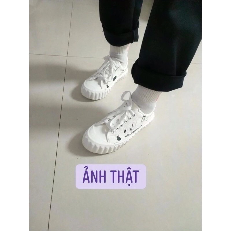 Giày thể thao trắng ulzzang hoạ tiết trà sữa,sữa bò... vải canvas cho nữ