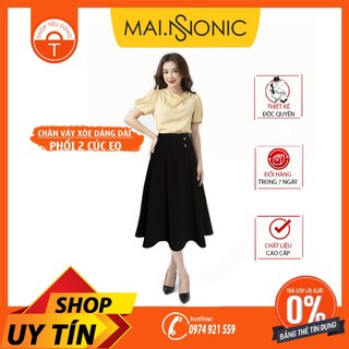 Chân váy xoè dáng dài phối 2 cúc eo - nhận may theo số đo