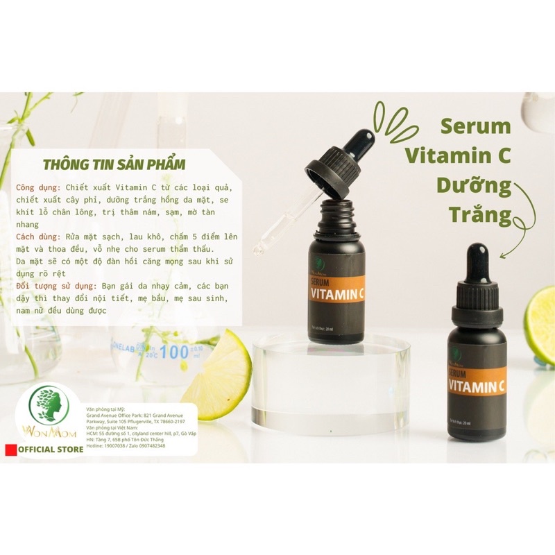 Serum vitamin C Wonmom 20ml - dưỡng trắng da mặt, giảm thâm, nám - Việt Nam