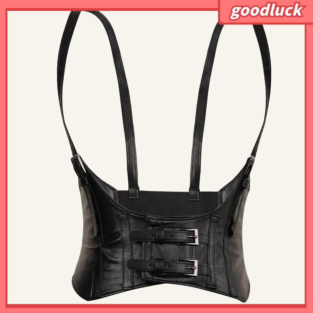 < Luck > Áo Nịt Ngực Giả Da Siêu Rộng Cài Hai Hàng Nút Kiểu Đường Phố