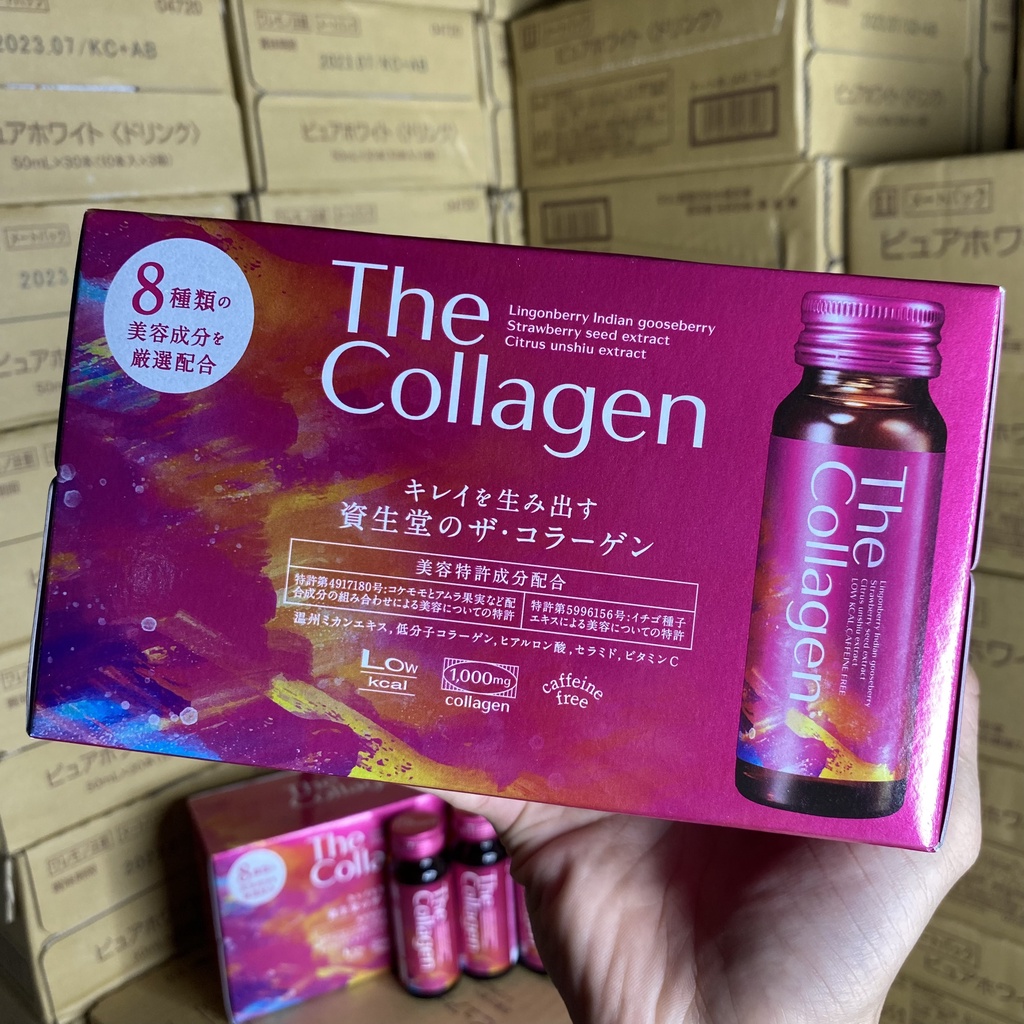 Nước uống The Collagen Shiseido, Collagen EXR, Pure White Nhật Bản hộp 10 chai 50ml giúp làmsáng da, giảm lão hoá