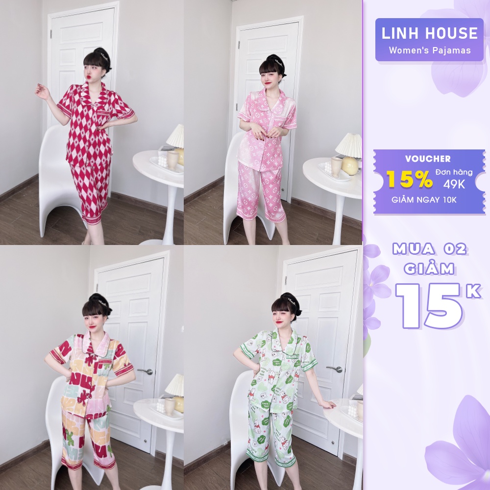 Bộ đồ ngủ pijama nữ cao cấp chất lụa xước mềm mại thoáng mát không xù nhăn bai nhão s861 - Đồ ngủ cao cấp Vy Linh