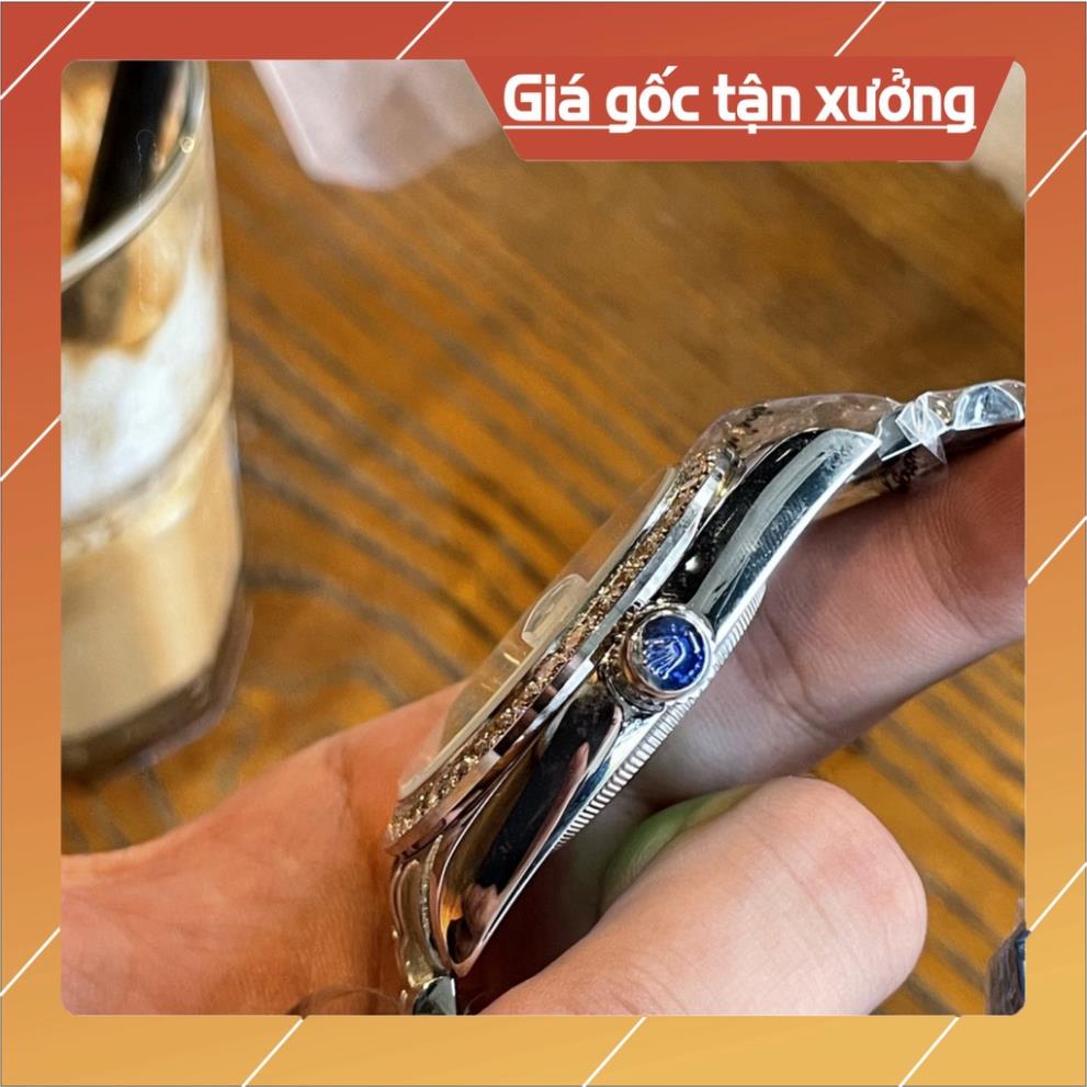 Đồng Hồ Nam RoLex Day-Date Sapphire RA82 Mặt TRẮNG viền đá Máy cơ Automatic Nhật