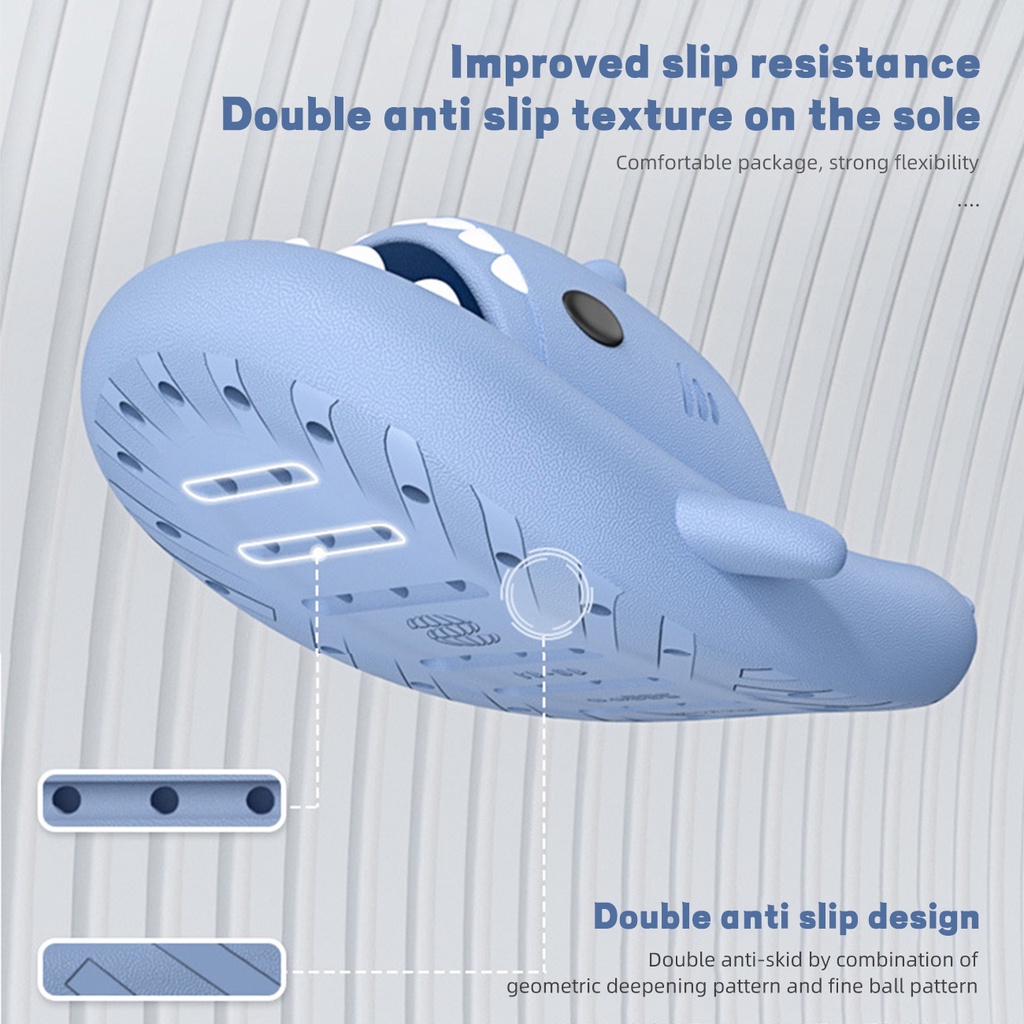 Dép JUJIAJIA đế dày 4cm chống trượt hình cá mập dễ thương xinh xắn cho cặp đôi
