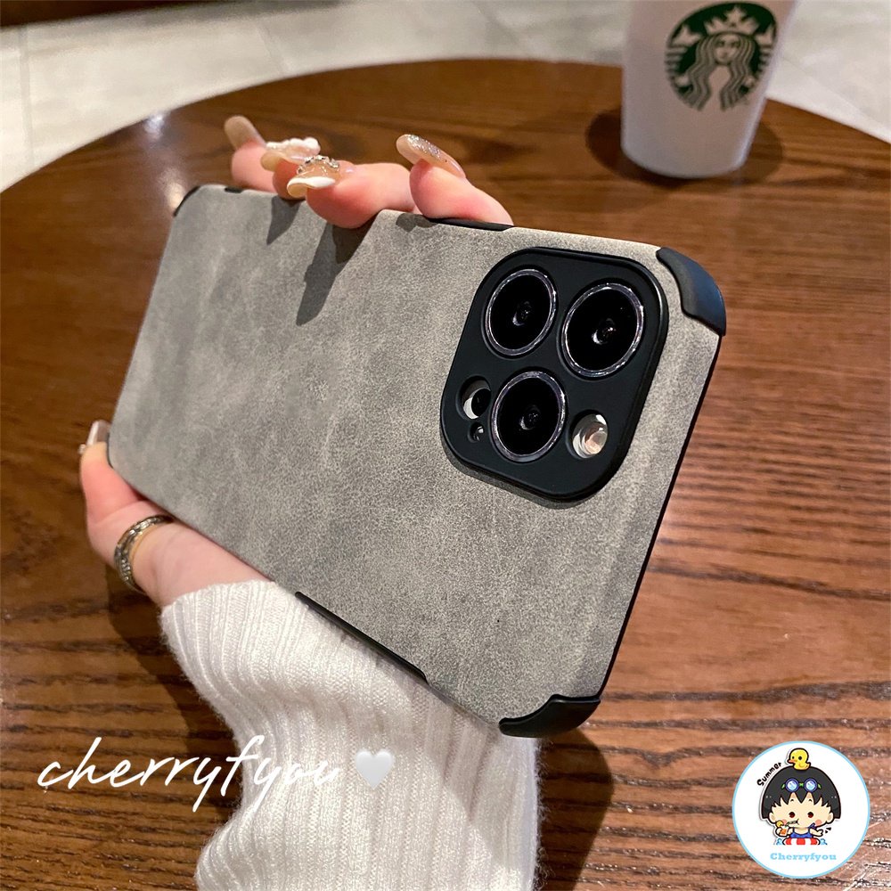 Ốp Điện Thoại Da Cừu Viền TPU Dẻo Màu Trơn Sang Trọng Chống Bám Vân Tay / Rơi Cho IPhone 14 11 13 12 Pro Max