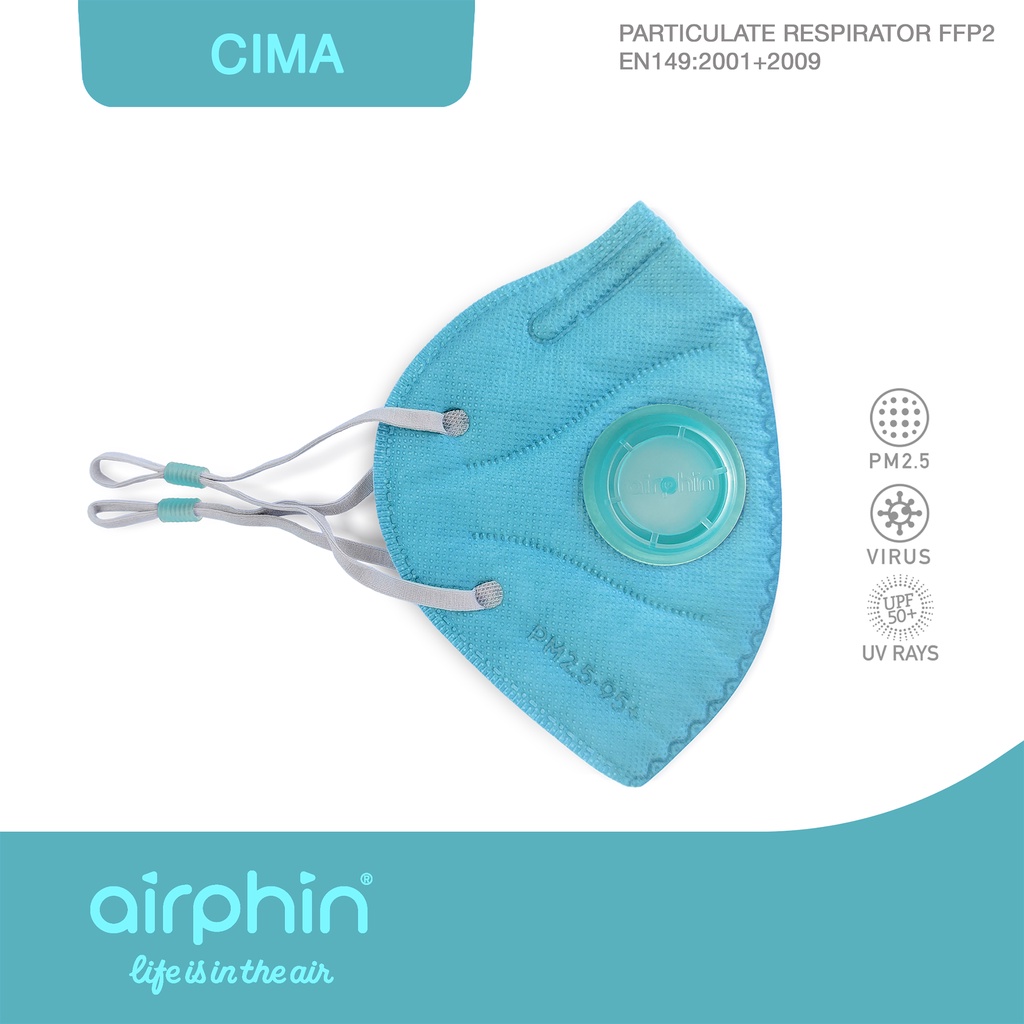 Khẩu trang Airphin FFP2 COMBI Cima (Xanh lá thông van xanh da trời) - Size S - 29k/c