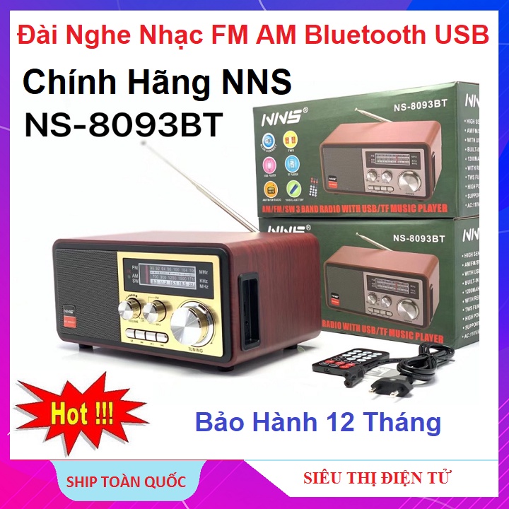 Đài Radio Chính Hãng NNS Model NS-8093BT, Bluetooth, Bắt Sóng FM, AM, /USB/TF, Thẻ Nhớ - Loa Dùng Điện 220V Và Pin Sạc