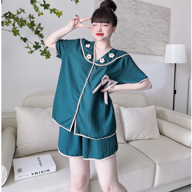 Bigsize Đồ Mặc Nhà Nữ SOJUN Đũi Sọc Hoa Len Size 55-75kg