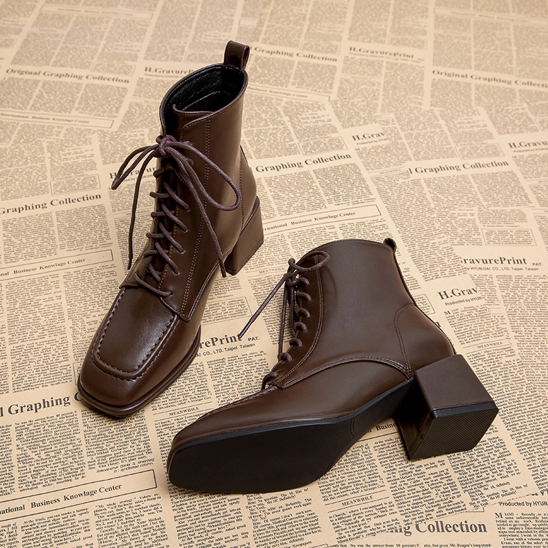 [ Size 35- 40]  Boot cổ lửng màu NÂU ĐẤT mũi vuông SÀNH ĐIỆU GBN11203
