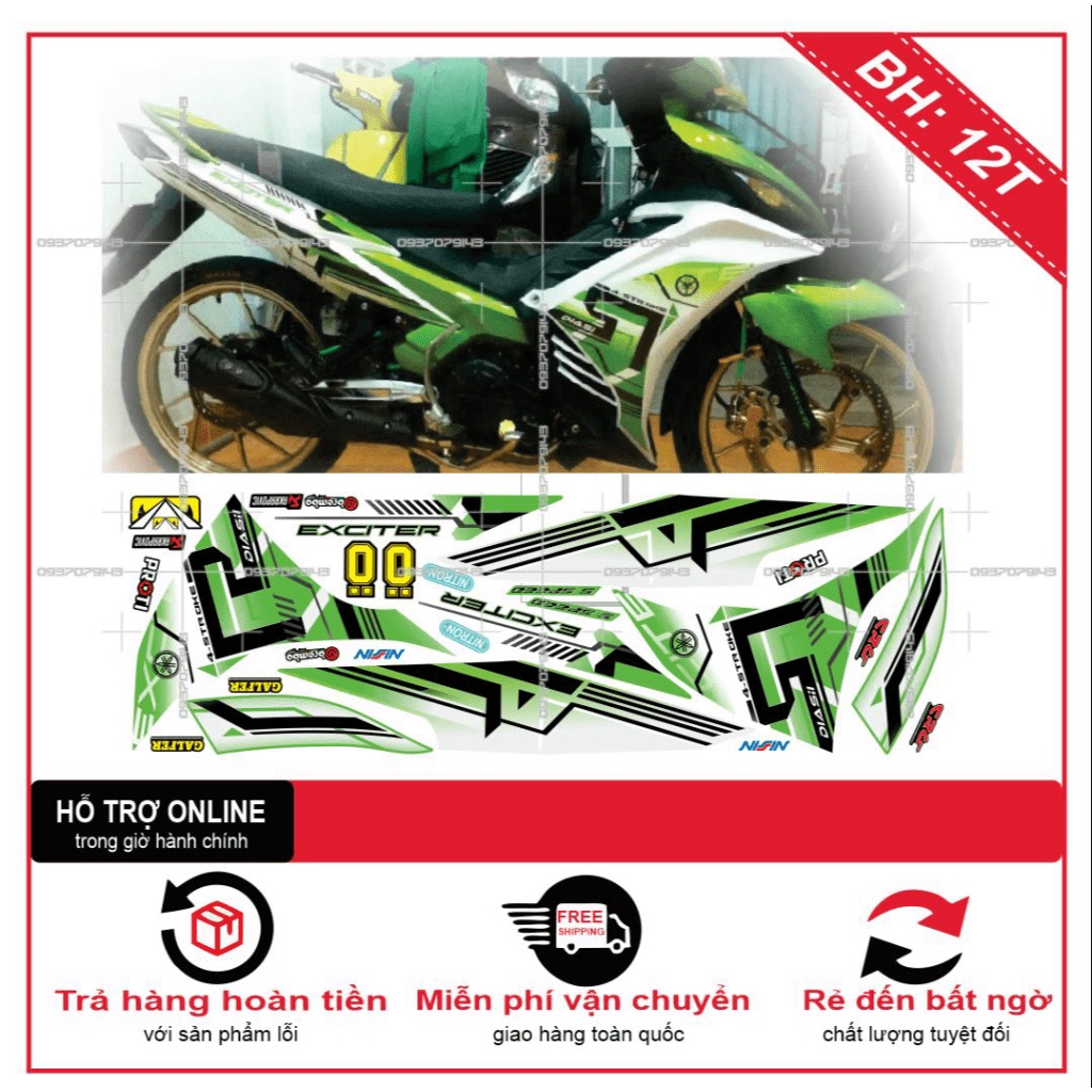 {TPHCM-FREE SHIP] TEM RỜI EXCITER 2011 TRẮNG XANH KAWA