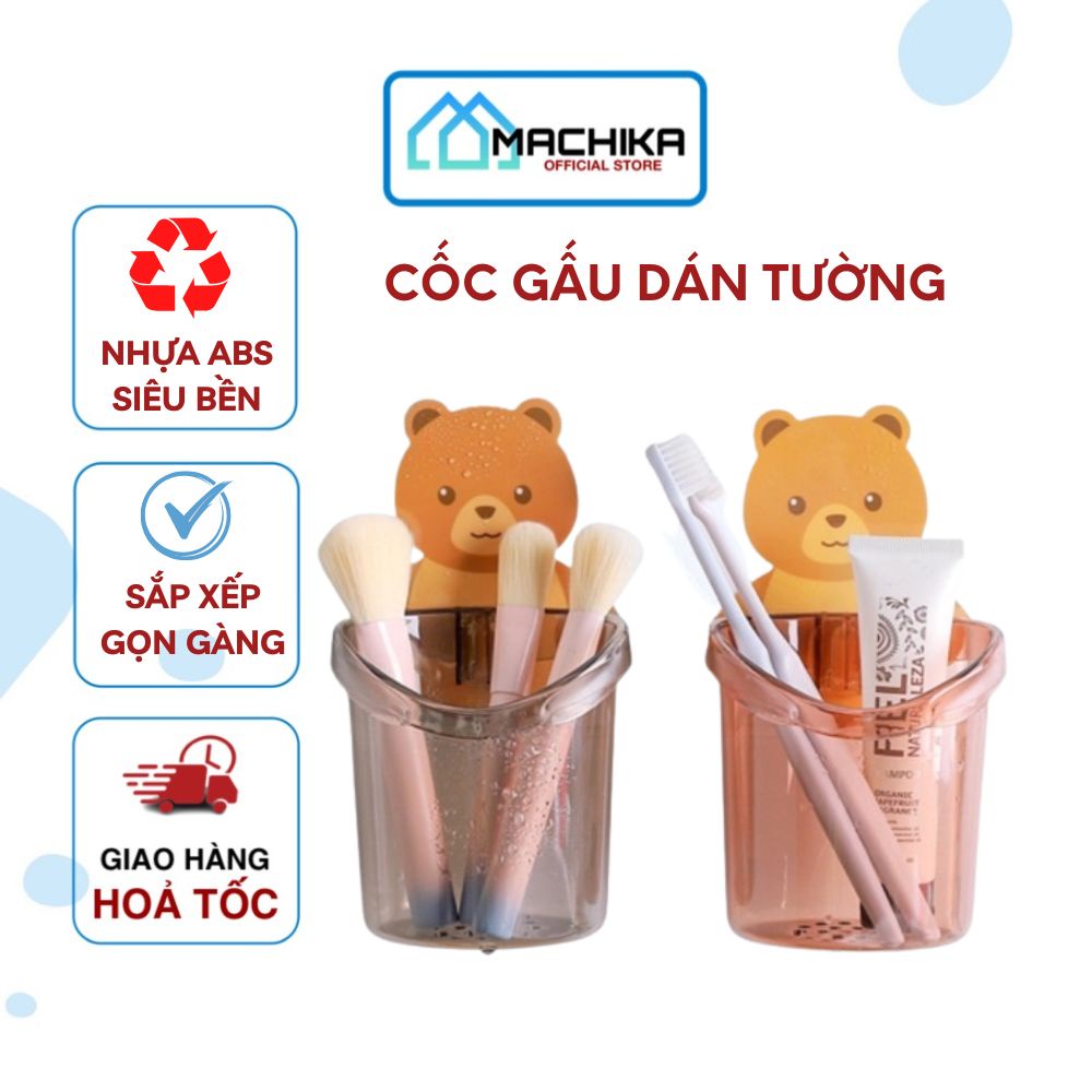 Cốc Gấu Dán Tường Để Bàn Chải Đánh Răng Hình Gấu Có Lỗ Thoát Nước Tiện Lợi - Shen
